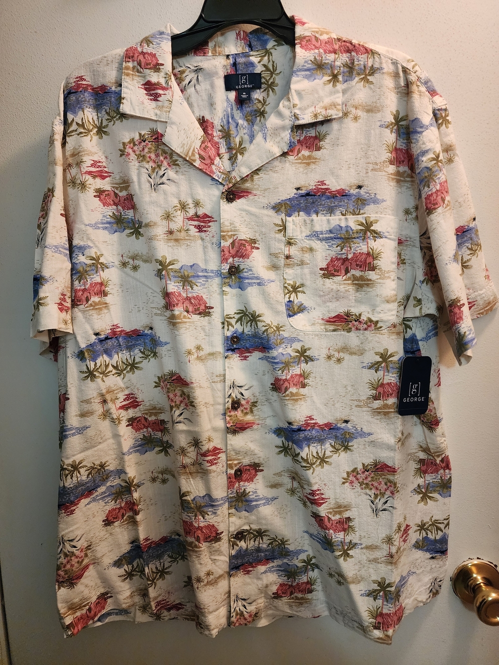 George Cream Tropical Camp Shirt with Blue and Red Accents